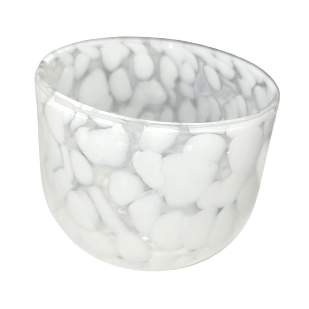 Hand Blown Clear and White Confetti Glass Votive/Tealight Candle Holder 2.75" - Picture 3 of 10